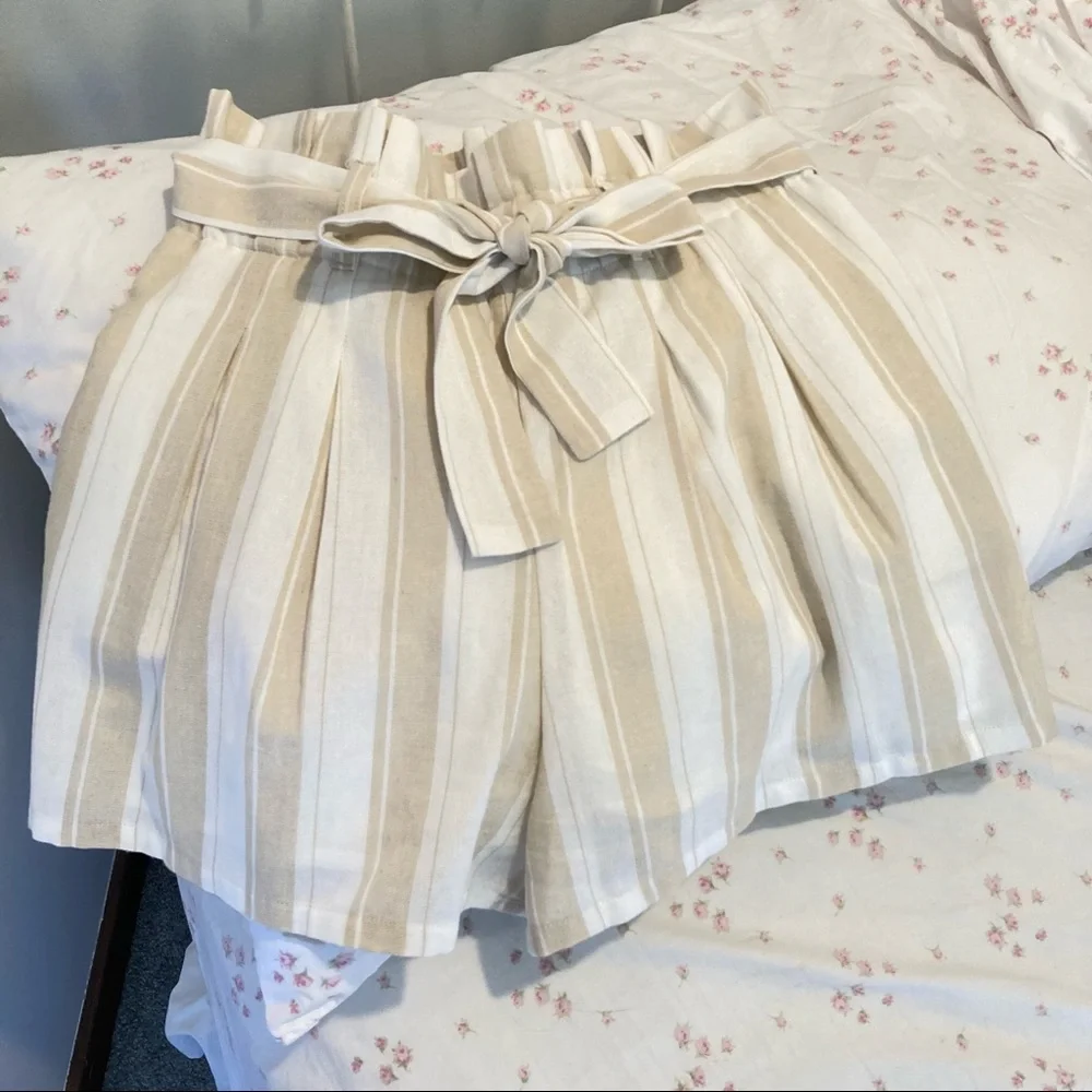 Francesca’s Striped High-Waisted Paperbag Shorts